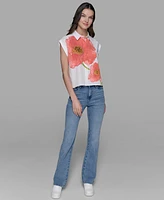 Karl Lagerfeld Paris Petite Big Flower Print Button-Front Blouse