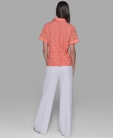 Karl Lagereld Paris Petite Eyelet Button-Front Blouse