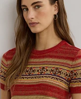 Lauren Ralph Women's Geo-Striped Short-Sleeve Sweater