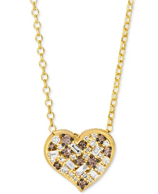 Godiva x Le Vian Vanilla Diamond & Chocolate Diamond Heart 19" Pendant Necklace (3/8 ct. t.w.) in 14k Yellow Gold