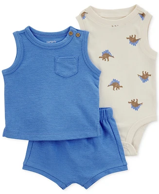 Carter's Baby Boys 3-Pc. Solid Tank and Shorts & Dino Bodysuit Set