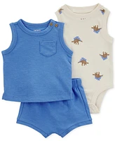 Carter's Baby Boys 3-Pc. Solid Tank and Shorts & Dino Bodysuit Set