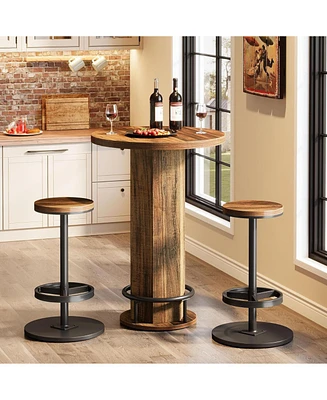 Tribesigns Round Bar Table with 2 Chairs, Industrial Bistro Sets with 2 barstools, Pub Cocktail Table with Metal Ring Footrest for Kitchen Nook, Apart