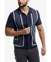 Spring + Mercer Men's Stripe Short Sleeve Sweater Polo Shirt