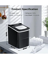 Cowsar Ice Maker Countertop Ice Machine, 2 Sizes S/L 8 Bullet Ice Ready in 9 Mins, 26.5lbs/24H, Portable Small Ice Maker with Self-Cleaning,Scoop,Bask
