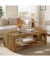 Tribesigns 47.24-Inch Farmhouse Coffee Tables, 2-Tier Wooden Rectangular Accent Center Low Cocktail Tea Table with Open Storage Shelf, Rectangle Coffe
