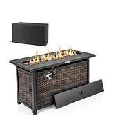 Propane Rattan Firepit Table with Glass Stones and Protective Cover