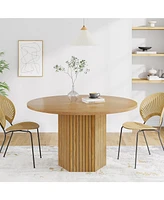 Tribesigns Round Dining Table, Wood Kitchen Table for Dining Room, 47 inch Dinner Table 4 People, Dining Room Table with Heavy Duty Pedestal Base, Nat