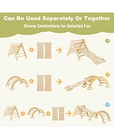 2-in-1 Wooden Kids Climber Toys with Triangle Arch Ramp