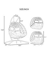 2 Persons Egg Indoor /Outdoor Swing Chair， Patio Wicker Hanging Egg Chair Hanging Basket Chair