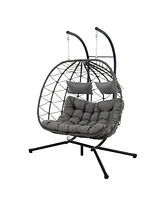 2 Persons Egg Indoor /Outdoor Swing Chair， Patio Wicker Hanging Egg Chair Hanging Basket Chair