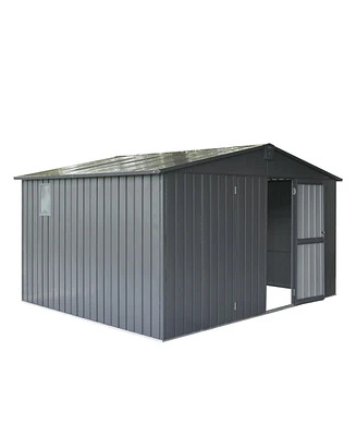 11 ft. W x 9 ft. D Dark Gray Metal Storage Shed with Windows, Utility Tool Storage Room with Lockable Door