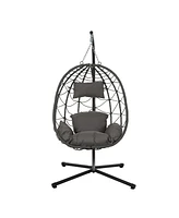 Indoor/ Outdoor Swing Chair Patio Wicker Hanging Egg Chair Hanging Basket Chair with Stand