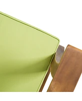 Giancarlo Teak Acacia Wood Outdoor Patio Club Chair with Green Cushions