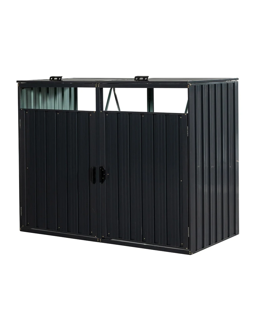 Garbage Bin Shed Stores 2 Trash Cans Metal Outdoor Bin Shed for Garbage Storage