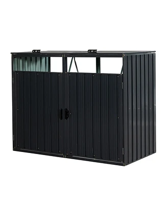 Garbage Bin Shed Stores 2 Trash Cans Metal Outdoor Bin Shed for Garbage Storage