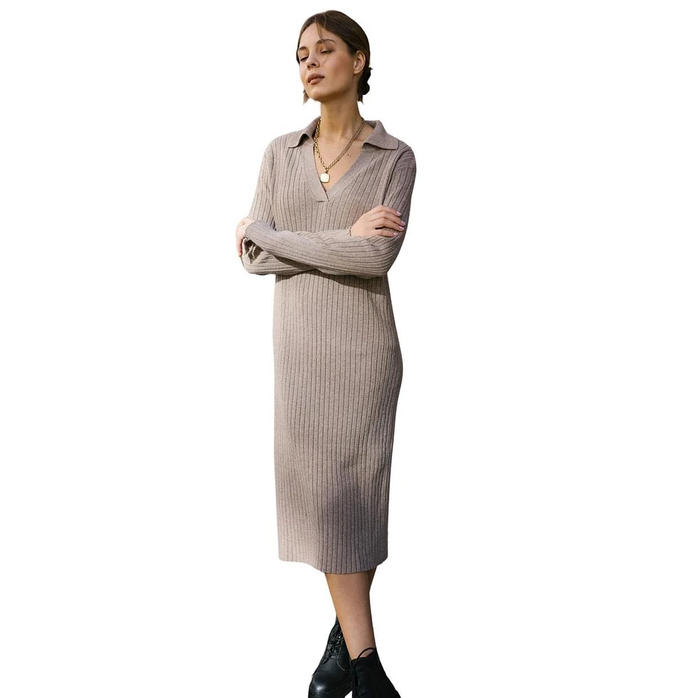 Labeca London Women's Naomi V Neck Cashmere-Blend Midi Dress
