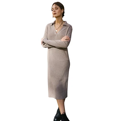 Labeca London Women's Naomi V Neck Cashmere-Blend Midi Dress