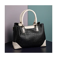 Women's Black Colourblocked Leather Handbag