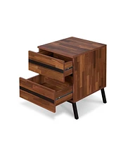 Industrial Wood and Iron End Table with Two Drawers