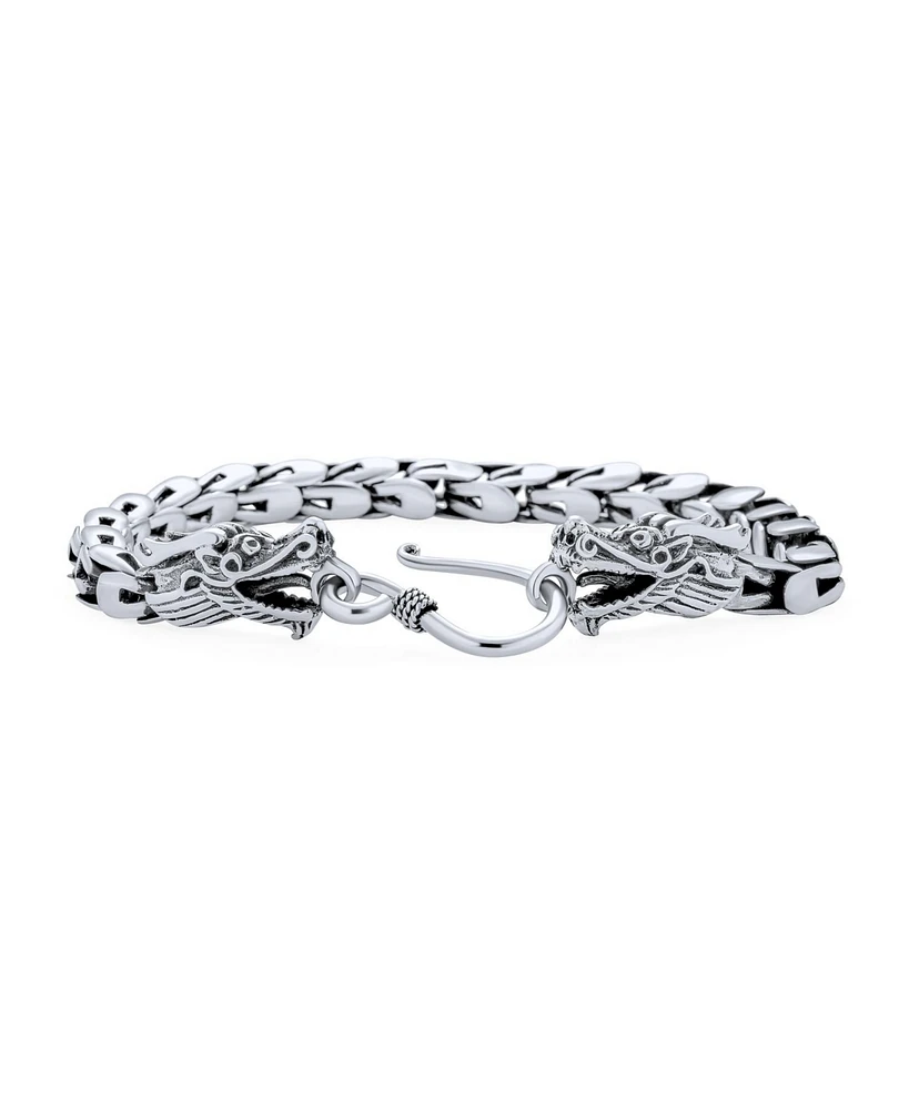 Bling Jewelry Bali Asian Handmade Dragon Bracelet Head Dragons Scales Chain .925 Sterling Silver Eye Hook Clasp