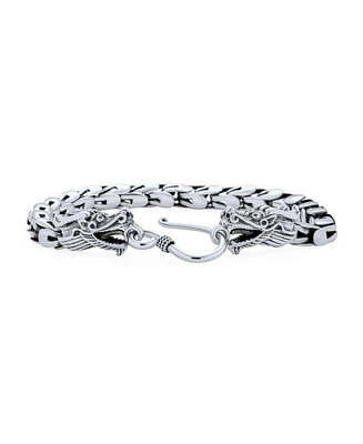 Bling Jewelry Bali Asian Handmade Dragon Bracelet Head Dragons Scales Chain .925 Sterling Silver Eye Hook Clasp