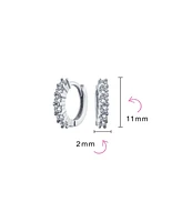 Bling Jewelry 5 Solitaire Cz Small Kpop Huggie Hoop Earrings Round Cubic Zirconia Rose Gold Plated .925 Sterling Silver