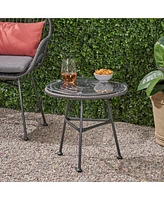 Modern Outdoor Metal Side Table with Thin Angled Legs, Tempered Glass Top