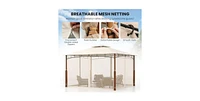 12 x 10 Feet Outdoor Patio Gazebo with Netting and 2-Tier Canopy Roof