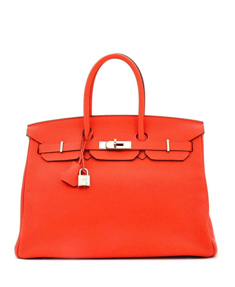 Pre-Owned Hermes Birkin 35 Handbag Orange Togo with Palladium Hardware