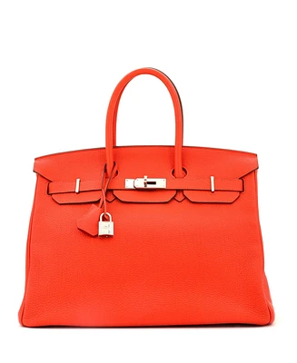 Pre-Owned Hermes Birkin 35 Handbag Orange Togo with Palladium Hardware