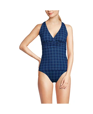Lands' End Women's Long V-Neck Plunge X Back Tankini Top