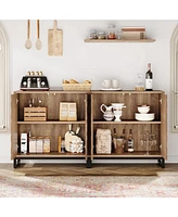 Tribesigns Sideboard Buffet Cabinet with Storage, 57.5" Farmhouse Coffee Bar 4 Doors & Shelves, Set of 2 Wood Credenza Table