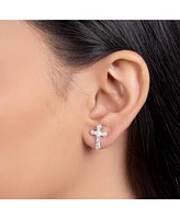 Bling Jewelry Catholic Crucifix Cross Stud Earrings - Sterling Silver Communion Gift
