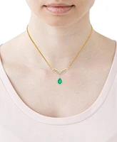 Emerald (3/4 ct. t.w.) & Diamond (1/3 ct. t.w.) Teardrop Halo Fancy 16" Statement Necklace in 14k Gold
