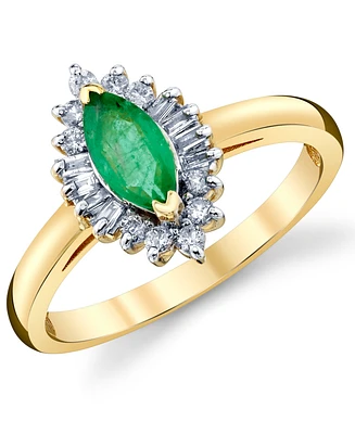 Emerald (5/8 ct. t.w.) & Diamond (1/4 ct. t.w.) Baguette Halo Ring in 10k Gold