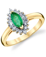 Emerald (5/8 ct. t.w.) & Diamond (1/4 ct. t.w.) Baguette Halo Ring in 10k Gold