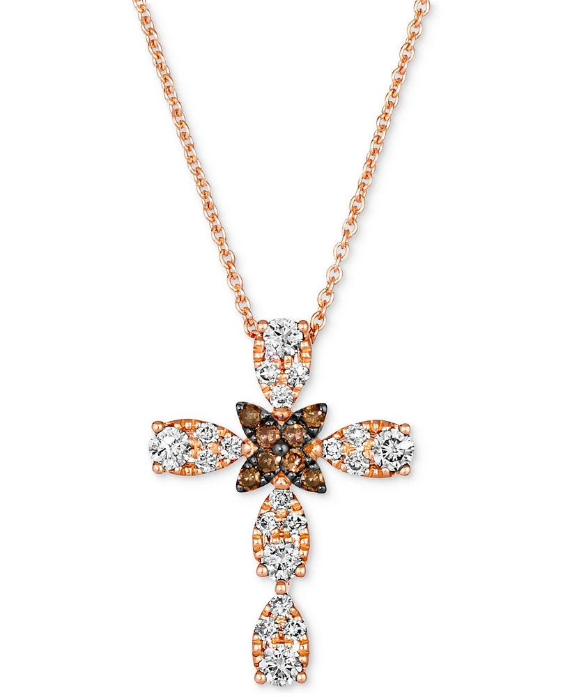 Le Vian Chocolate Diamond & Nude Diamond Cross Adjustable 20" Pendant Necklace (3/8 ct. t.w.) in 14k Rose Gold