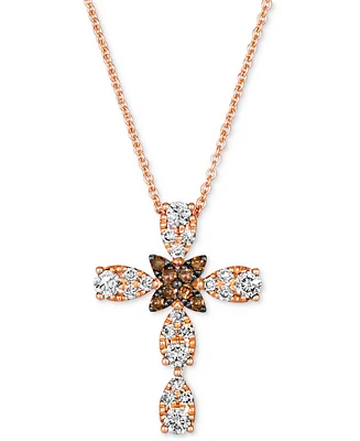 Le Vian Chocolate Diamond & Nude Diamond Cross Adjustable 20" Pendant Necklace (3/8 ct. t.w.) in 14k Rose Gold