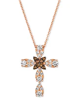 Le Vian Chocolate Diamond & Nude Diamond Cross Adjustable 20" Pendant Necklace (3/8 ct. t.w.) in 14k Rose Gold