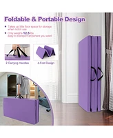 Folding Gymnastics Mat with Carry Handles and Sweatproof Detachable Pu Leather Cover-Purple