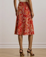 Lauren Ralph Women's Floral Crinkle Georgette Midi Skirt