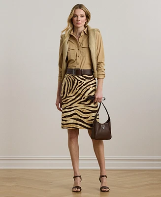 Lauren Ralph Women's Zebra-Print Linen-Cotton Pencil Skirt