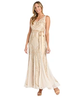 R & M Richards Petite Sequin Embellished V-Neck Sleeveless Gown