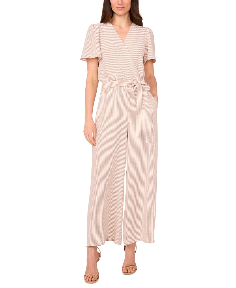 Vince Camuto Women's Striped Surplice Wide-Leg Jumpsuit