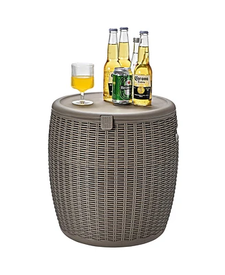 9.5 Gallon 4-in-1 Patio Rattan Cool Bar Cocktail Table Side Table