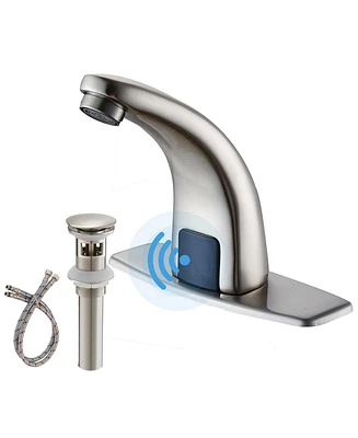 Automatic Sensor Touchless Bathroom Sink Faucet With Deck Plate Brushed Nickel