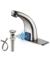 Automatic Sensor Touchless Bathroom Sink Faucet With Deck Plate Brushed Nickel