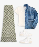 Celebrity Pink Juniors Oversized Denim Shirt Jacket Hippie Rose Juniors Scoop Neck Cap Sleeve T Shirt Plaid Maxi Skirt