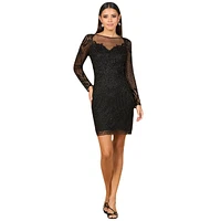 Lara Women's Long Sleeve Cocktail Dress with Illusion Neckline